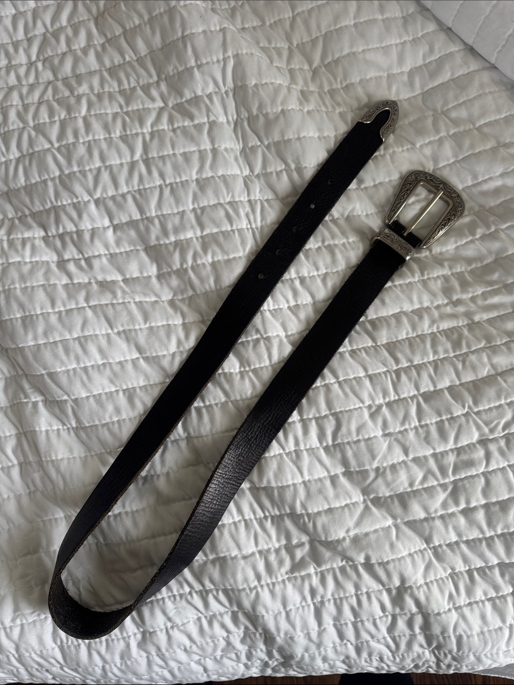 Black Leather Belt with Silver Western Buckle
